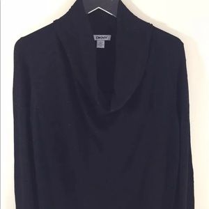 DKNY Women Cowl Neck Sweater Metallic Black Silver Large Long Sleeve